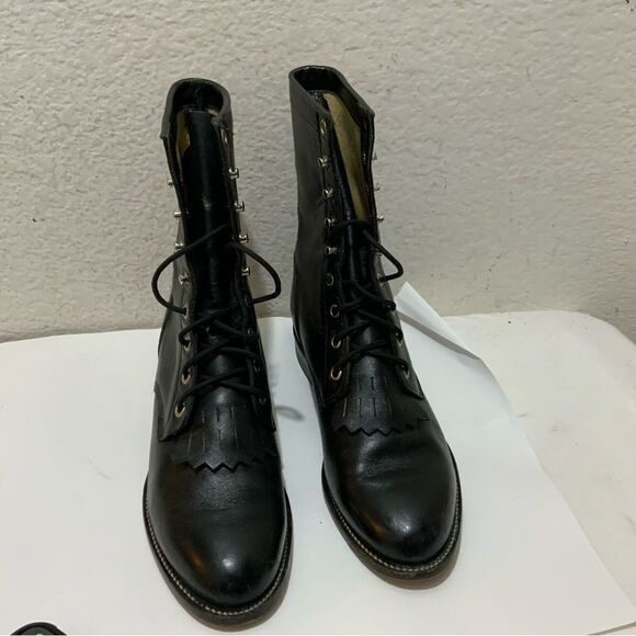 Justin Women’s 6 D Black Kiltie Roper Leather Lace Up Boots - Picture 6 of 15